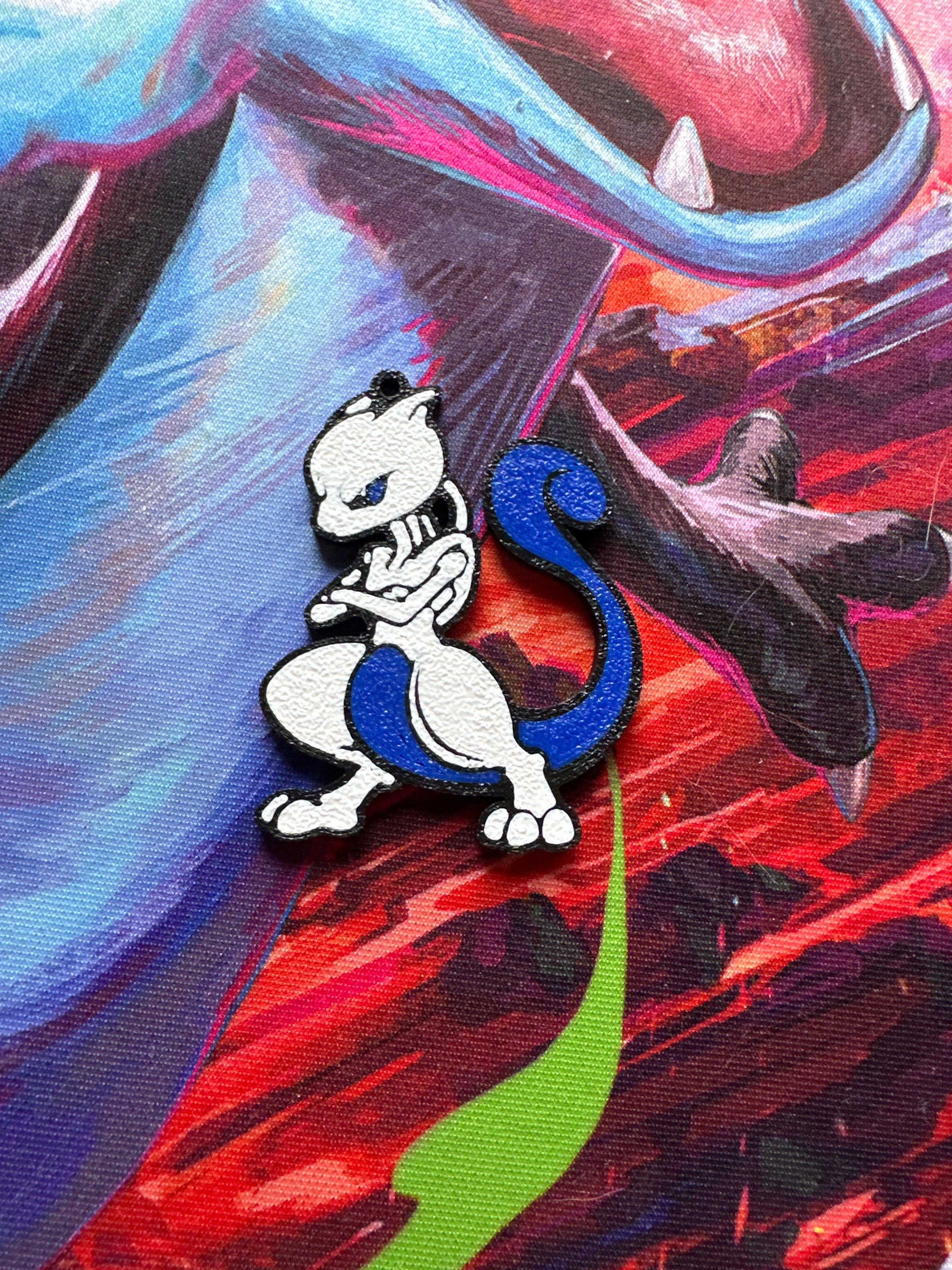 Unofficial Mewtwo-Inspired 3D Printed Keychain | Psychic Pokémon Backpack Charm | Collectible Gift for Fans
