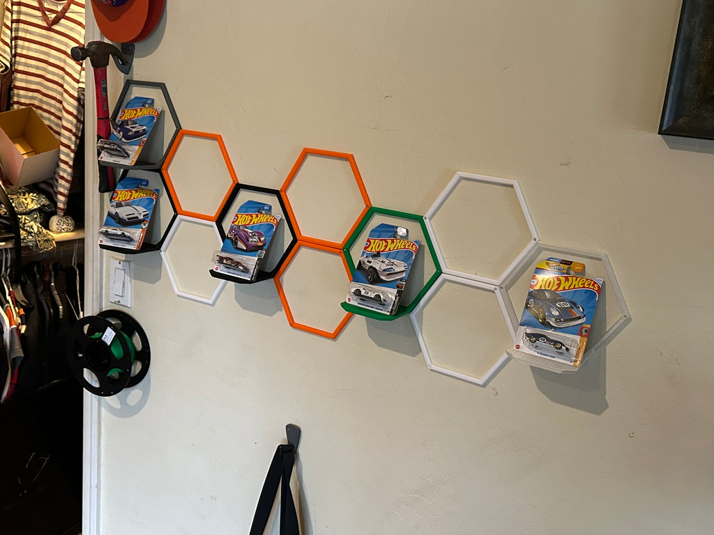Title  Hexagon Wall Mounted Display Shelves Set | 3D Printed Honeycomb Shelves for Collectibles (20 Pack)