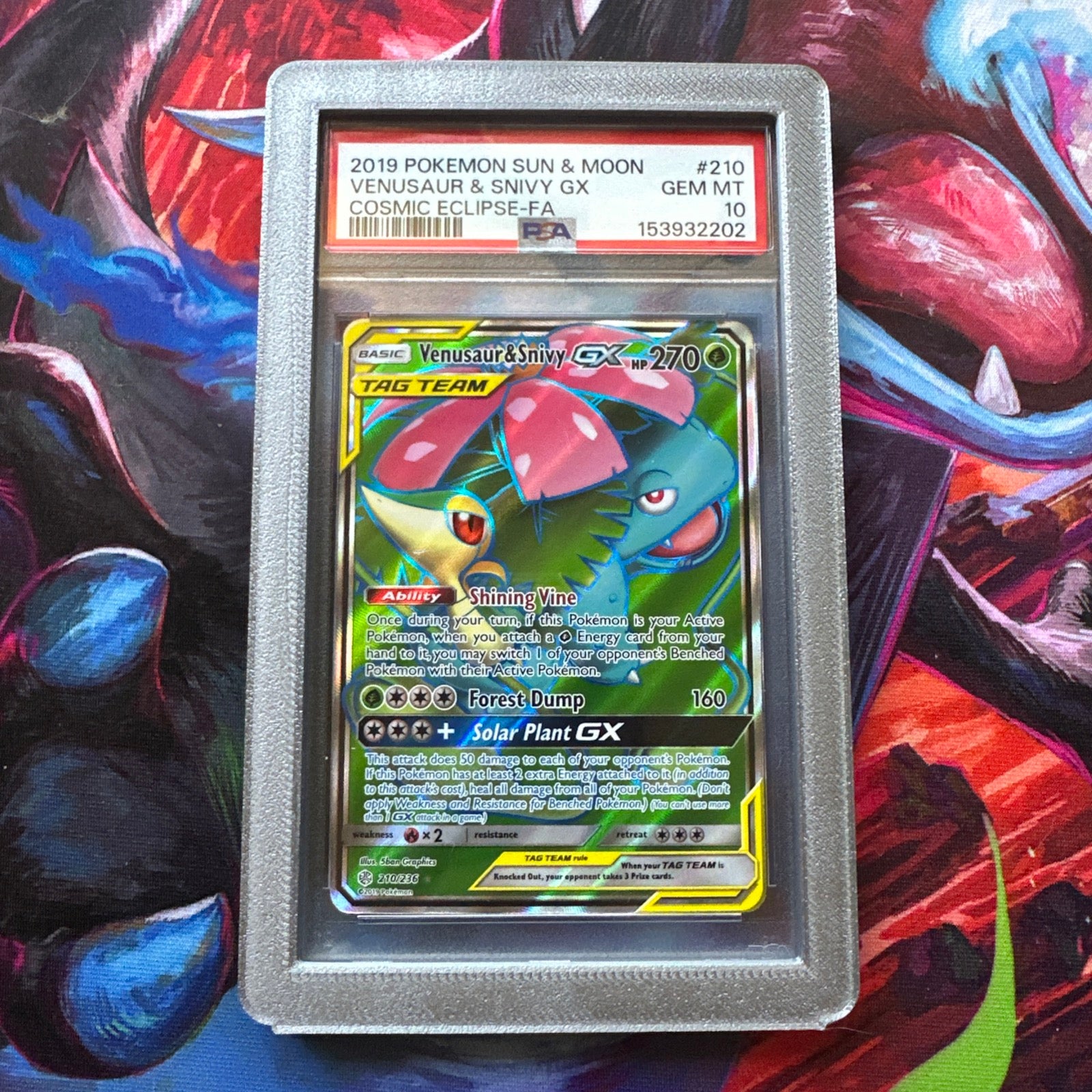 Venusaur & Snivy GX (Full Art) 210/236 Sm-Cosmic Eclipse Holo (Slab Guard Included!)